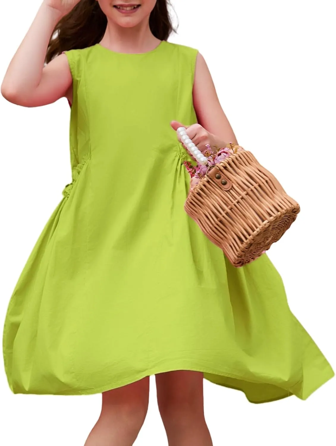 Balabala Girls Sleeveless Dresses Cotton Casual A line Girl 2025 Summer Swing Sundress with Pockets for 5-12 Years