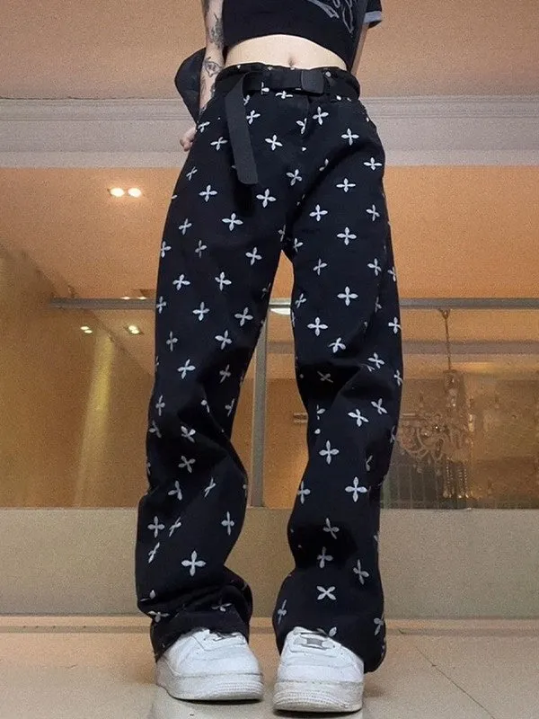 BerryBetty - Allover Cross Black Boyfriend Jeans