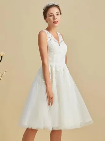 Civil Wedding Dress V-Neck Sleeveless Buttoned on the Back Satin Modern Bridal Gowns ow Satin Court Train Sleeves Bridal Gown Princess White Vestido De Novia Mermaid