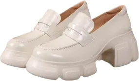Comfort Women's Leather Loafers Closed Round Toed Waterproof Platforms Chunky Block Heels for Women Office Dress Casual Shoes
