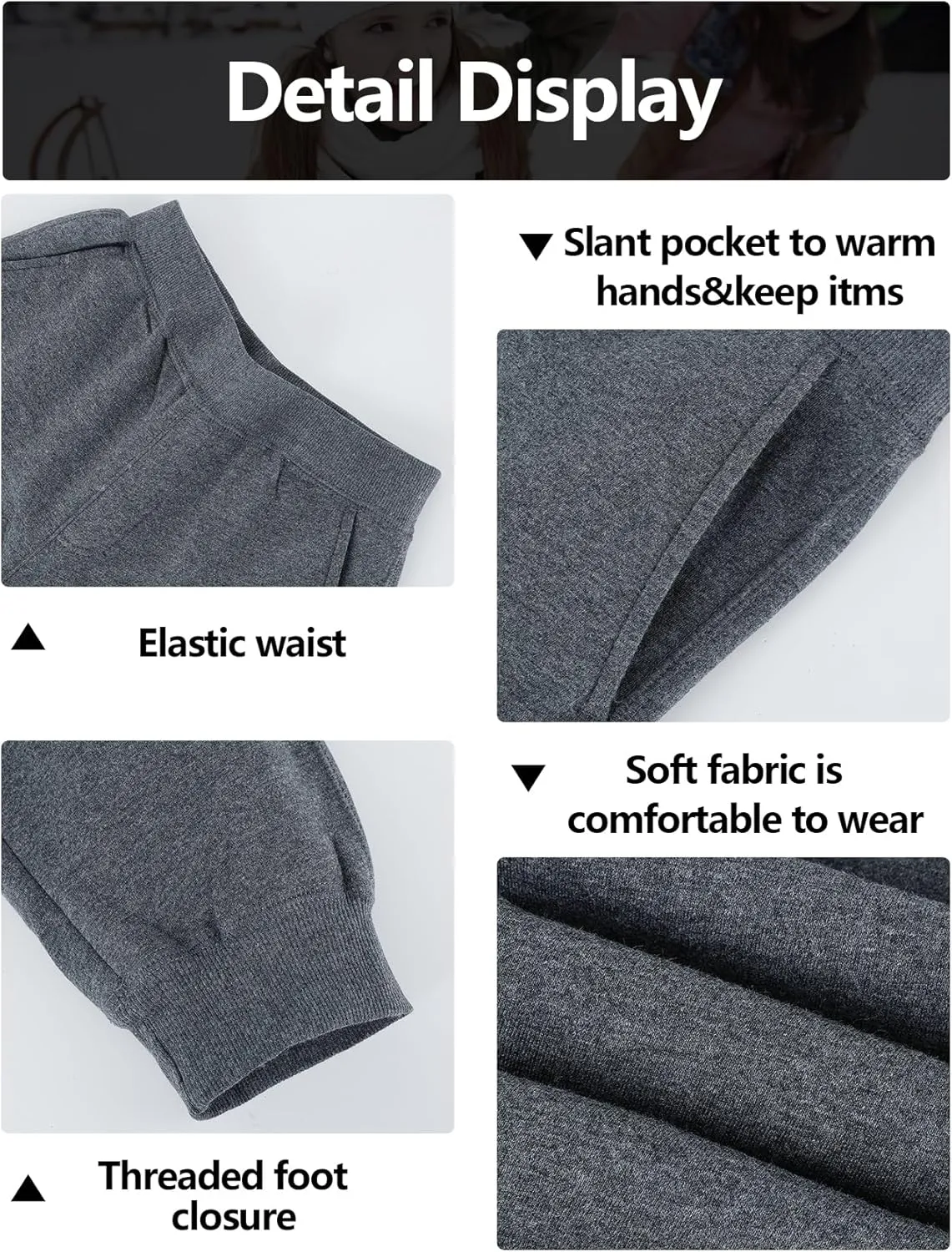 Gihuo Unisex Boys Girls Winter Warm Sherpa Lined Sweatpants Jogger