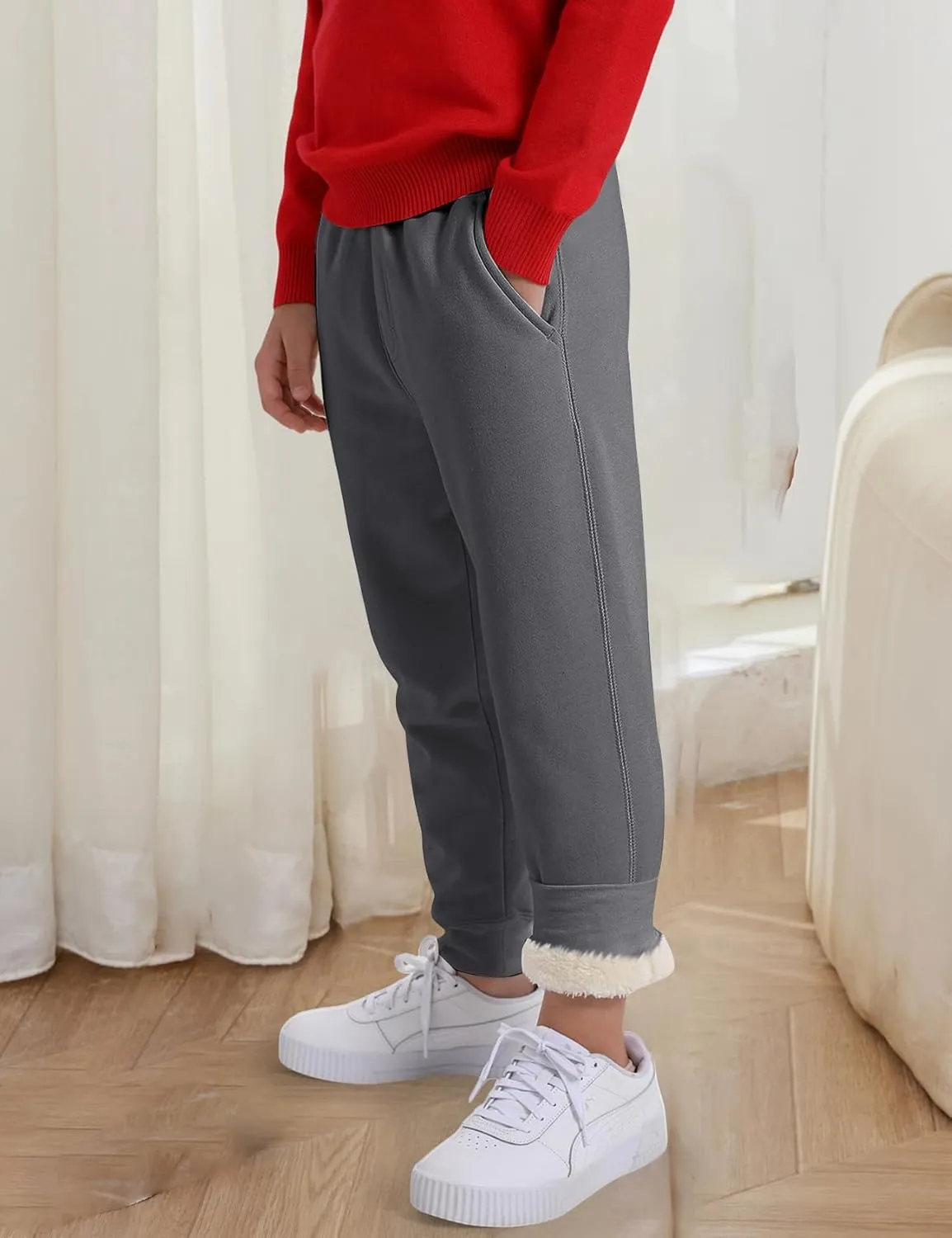 Gihuo Unisex Boys Girls Winter Warm Sherpa Lined Sweatpants Jogger