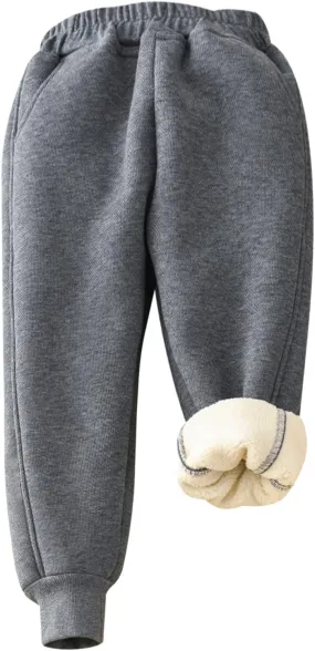 Gihuo Unisex Boys Girls Winter Warm Sherpa Lined Sweatpants Jogger