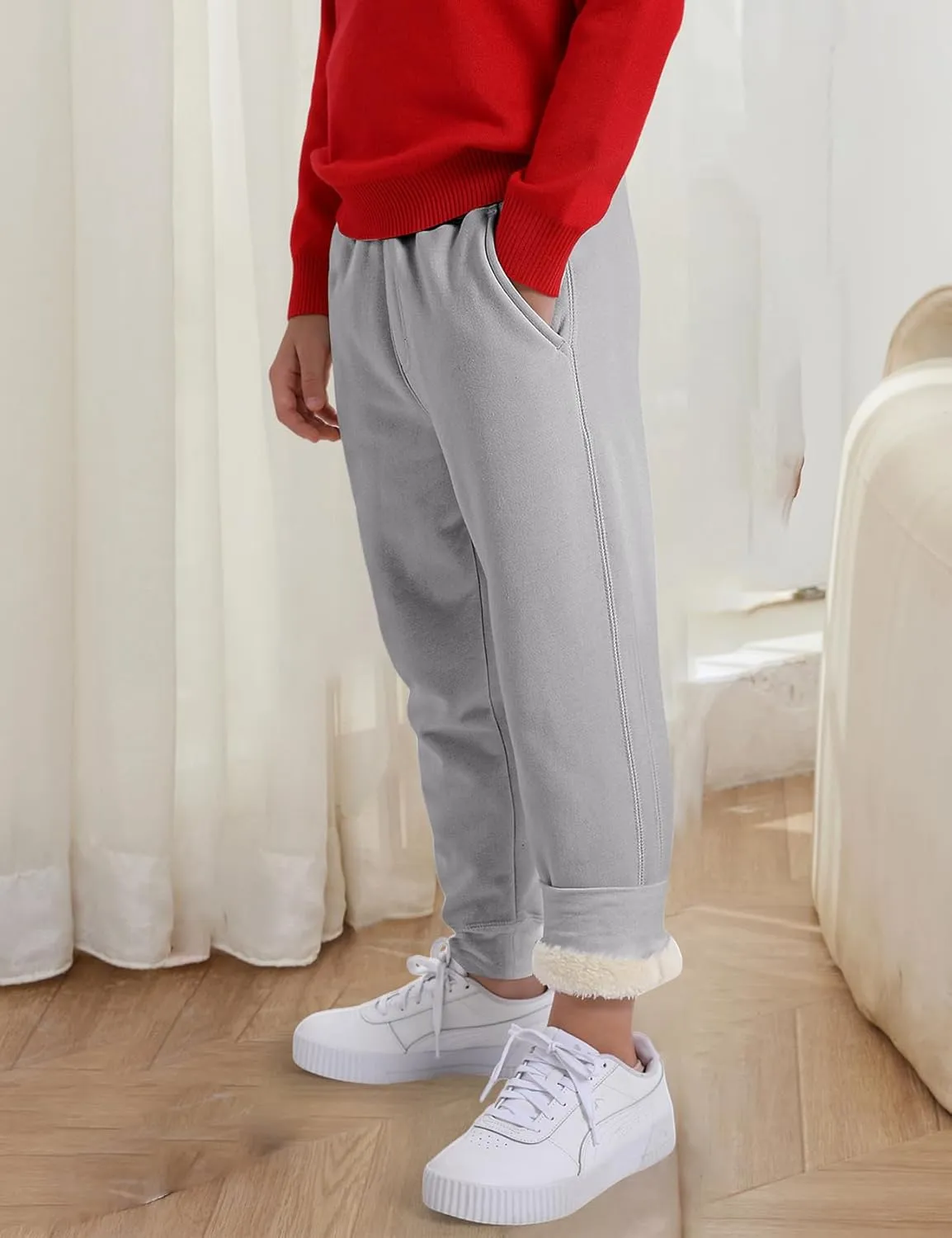 Gihuo Unisex Boys Girls Winter Warm Sherpa Lined Sweatpants Jogger