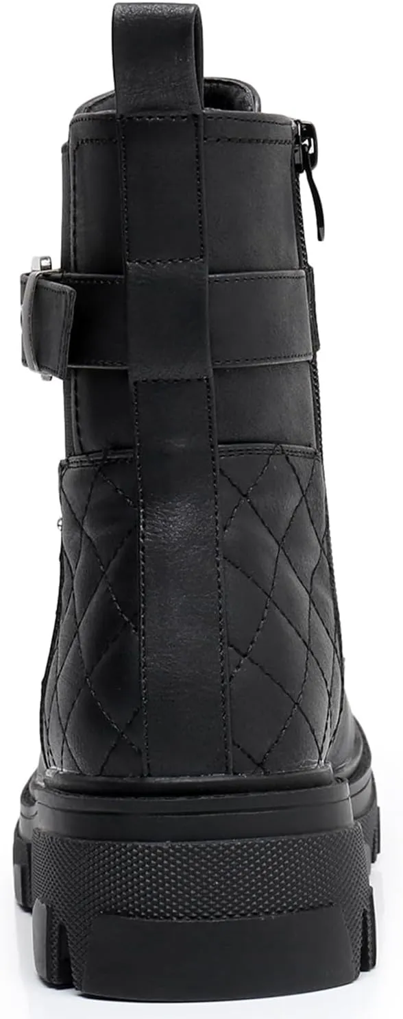 GLOBALWIN Women's Combat Boots Lace Up Ankle Booties Comfortable Lug Sole Boots For Women Chunky Low Heel