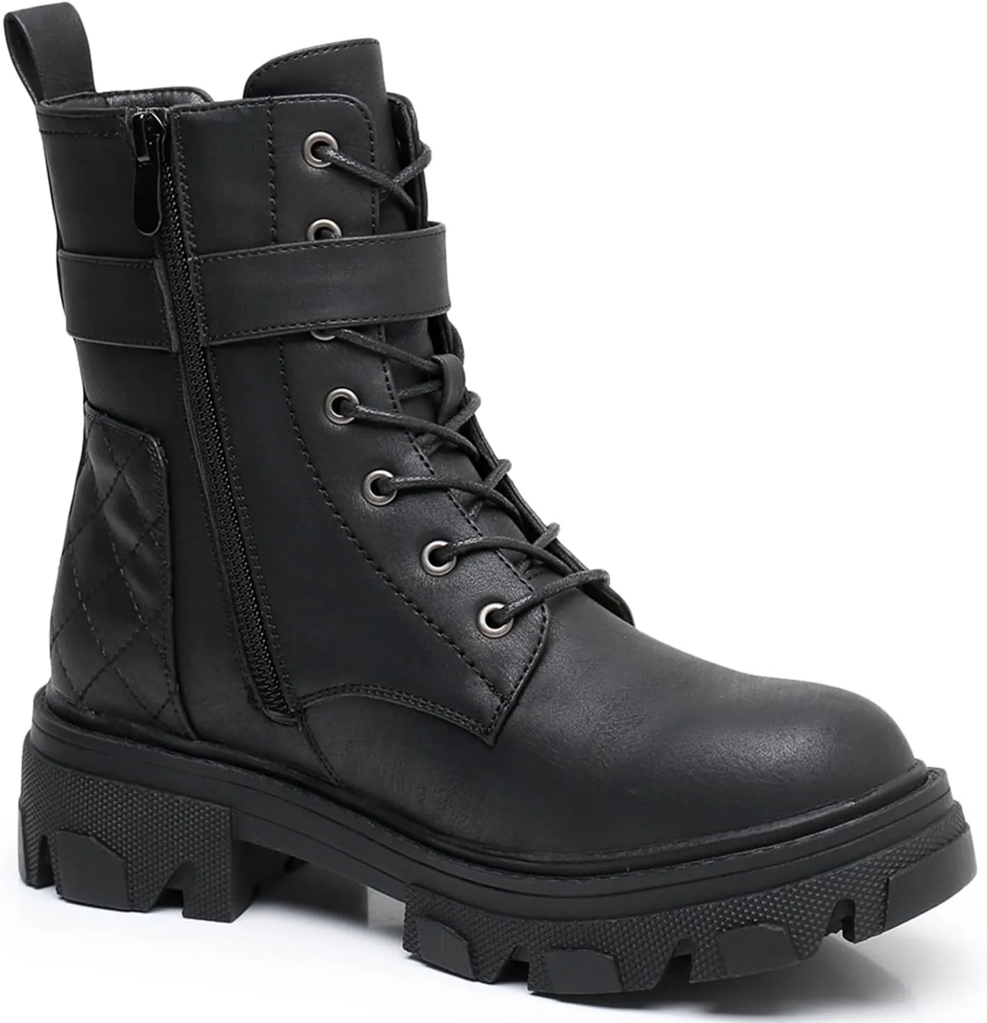 GLOBALWIN Women's Combat Boots Lace Up Ankle Booties Comfortable Lug Sole Boots For Women Chunky Low Heel