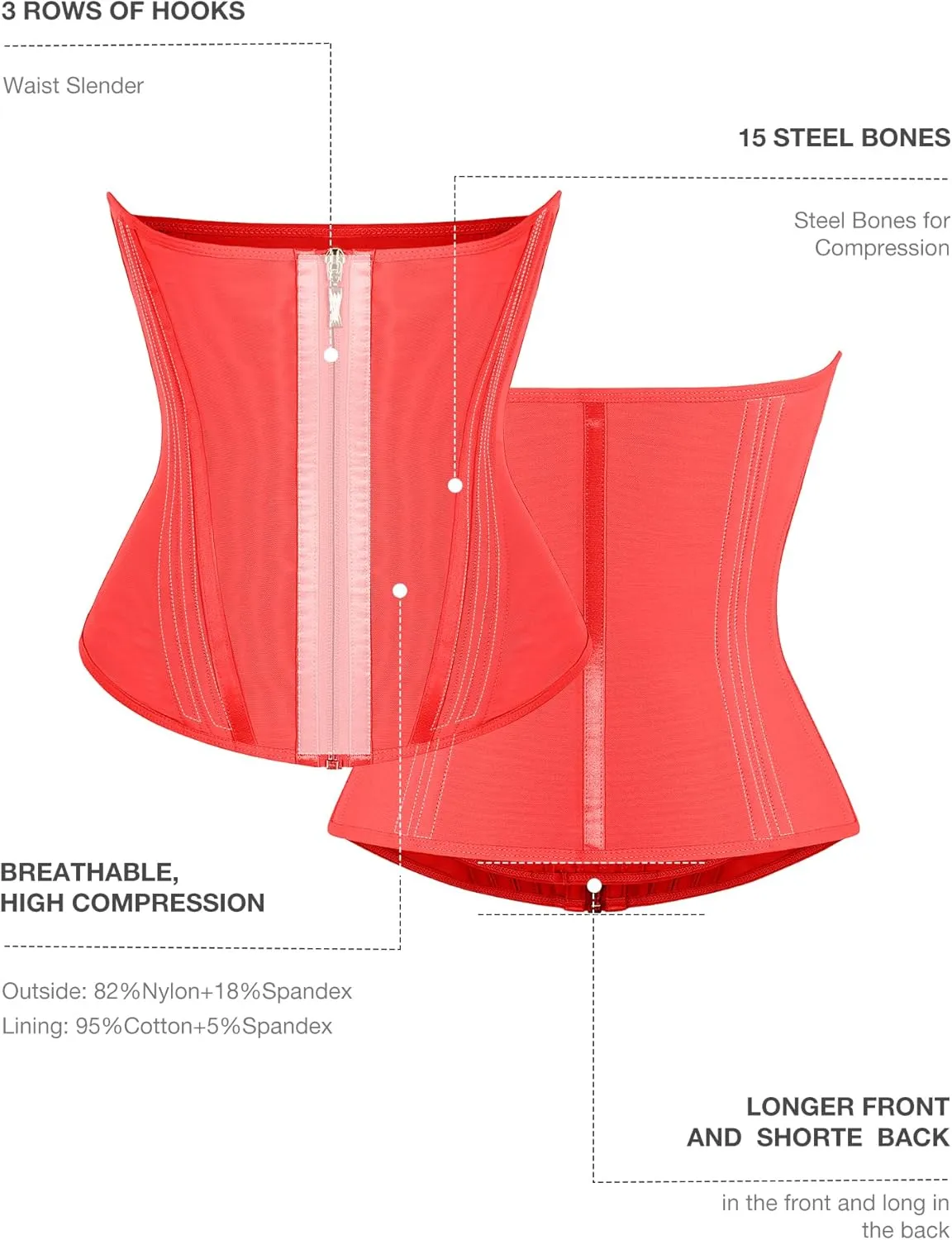 Lover-Beauty Waist Trainer for Women Tummy Control Workout Waist Cincher Corset Shapewear Body Shaper Zipper and Hooks