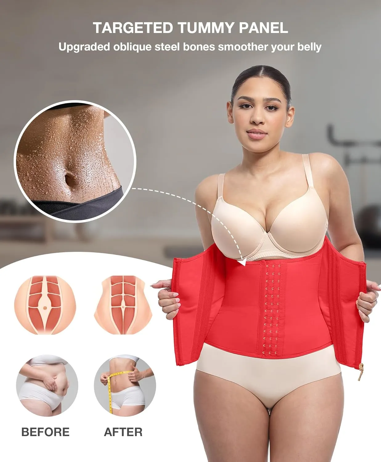 Lover-Beauty Waist Trainer for Women Tummy Control Workout Waist Cincher Corset Shapewear Body Shaper Zipper and Hooks