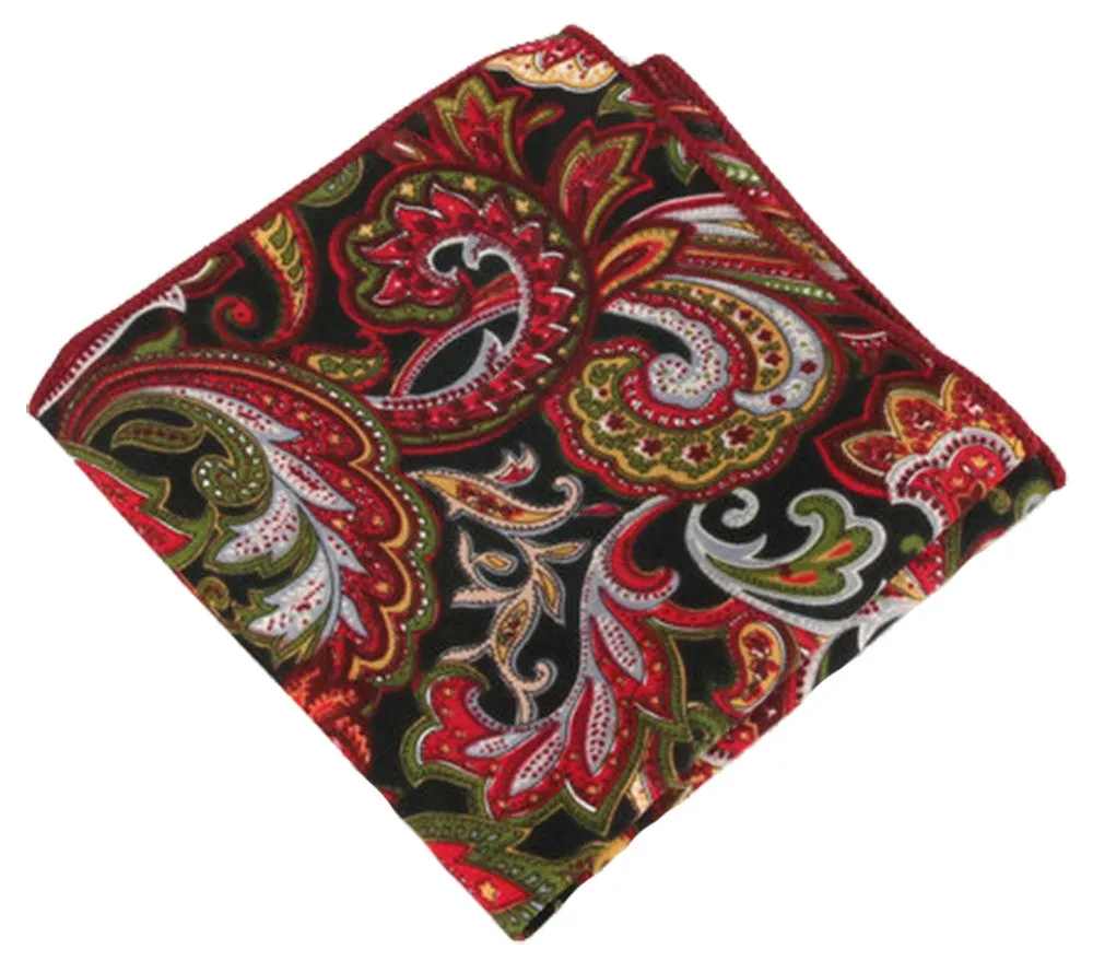 Midnight Black / Crimson Red Paisley Pocket Square - [2017 Spring]