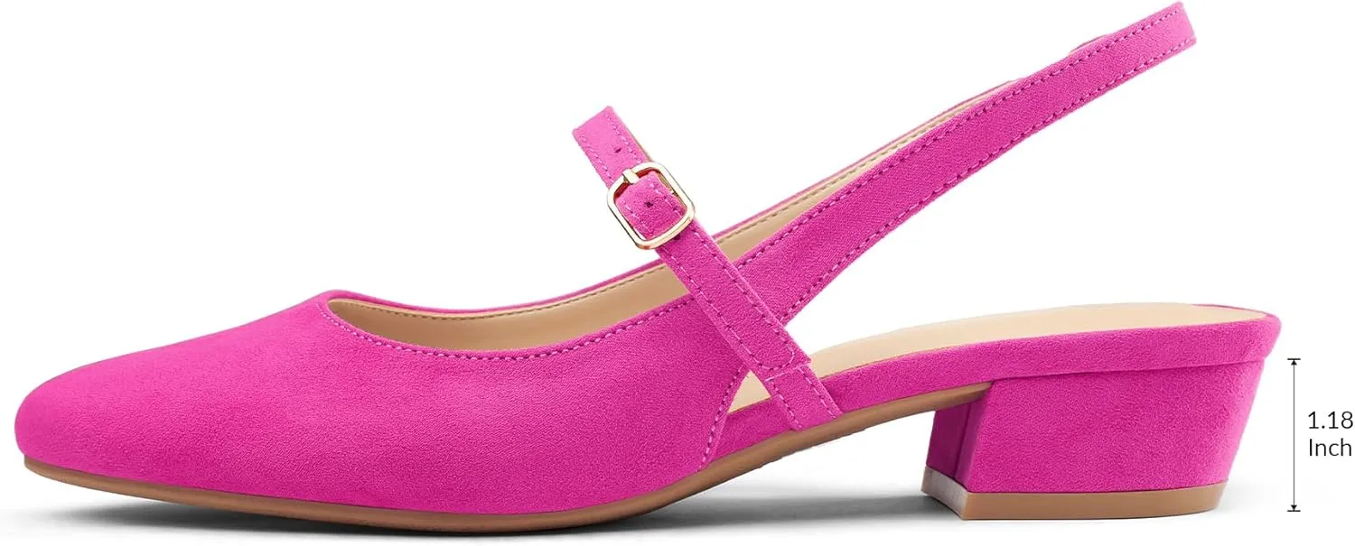 mysoft Women's Slingback Mary Jane Pumps Block Low Heel Adjustable Buckle Dress Shoes