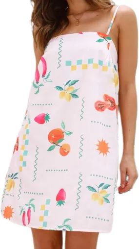 NUFIWI Women Boho Graffiti Cami Mini Dress Spaghetti Strap Printed A Line Short Dress Backless Cut Out Colorful Sundress