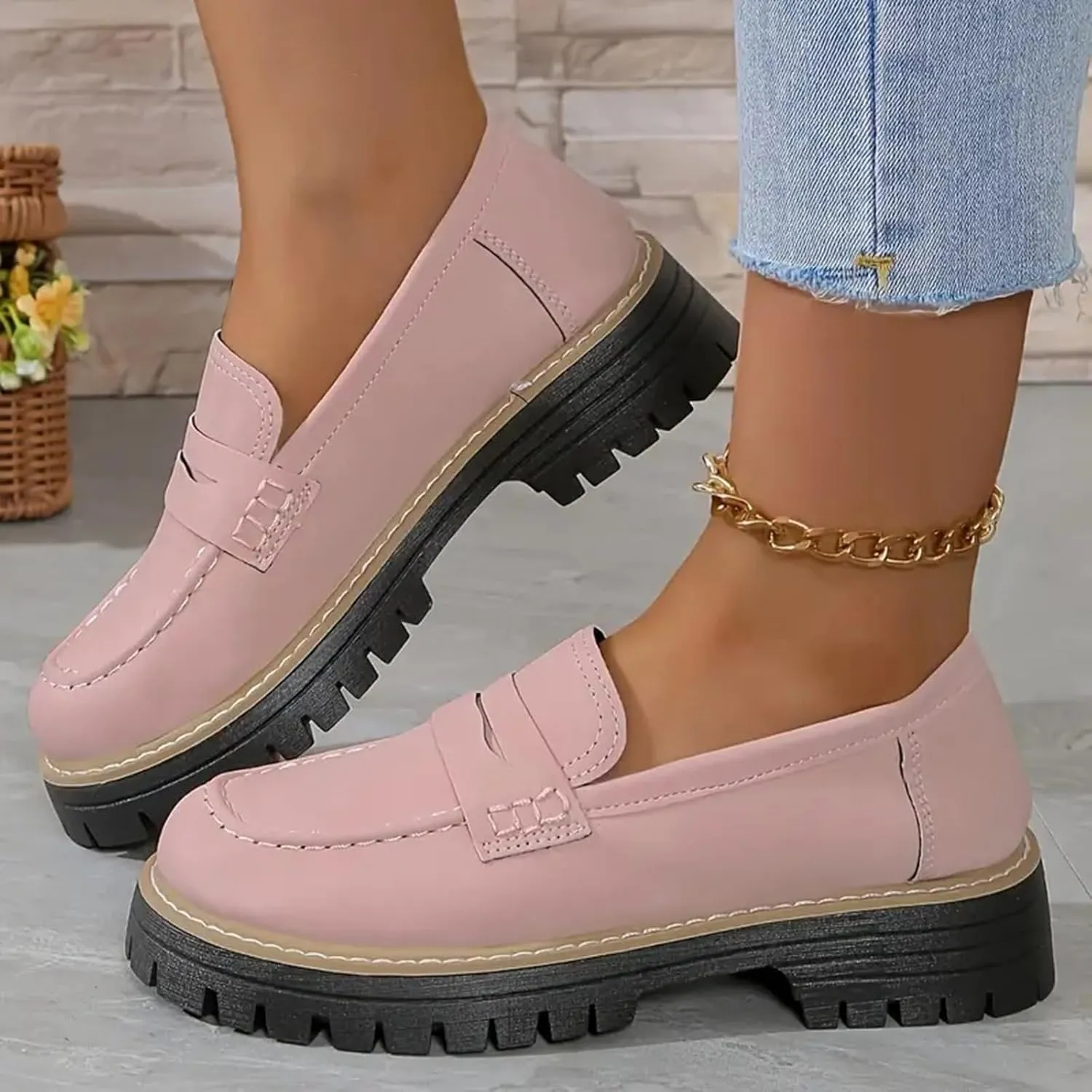 Orthopedic Platform Loafers, Orthopedic Shoes for Women Lug Sole Loafers Round Toe Walking Shoe Comfortable Slip On