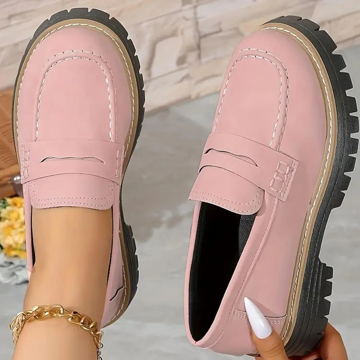 Orthopedic Platform Loafers, Orthopedic Shoes for Women Lug Sole Loafers Round Toe Walking Shoe Comfortable Slip On
