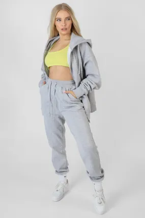 Oversized Zip Through Hoodie Grey Marl
