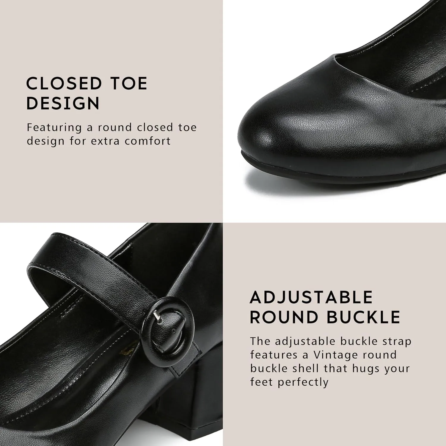 rsxses Mary Jane Shoes Women Chunky Low Block Heels Closed Round Toe Dress Office Work Mary Janes Pumps