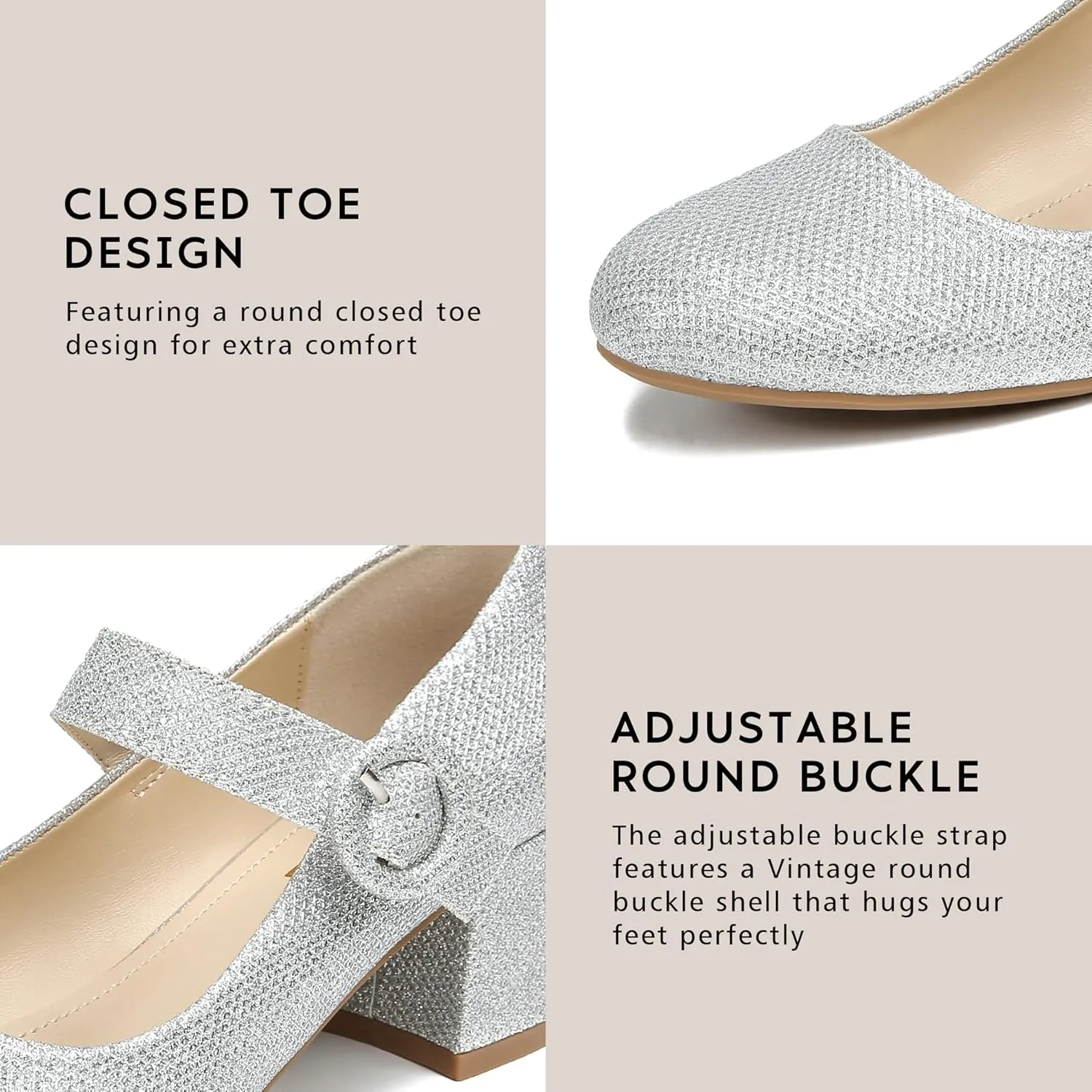 rsxses Mary Jane Shoes Women Chunky Low Block Heels Closed Round Toe Dress Office Work Mary Janes Pumps