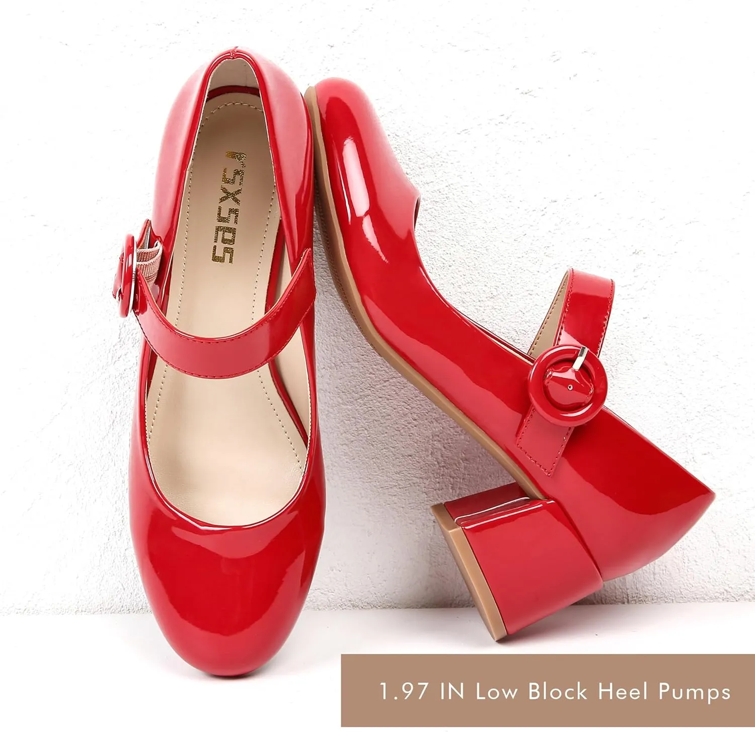 rsxses Mary Jane Shoes Women Chunky Low Block Heels Closed Round Toe Dress Office Work Mary Janes Pumps