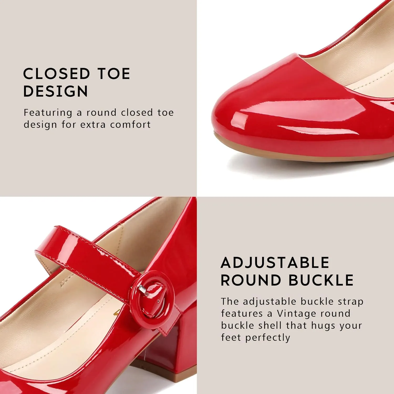 rsxses Mary Jane Shoes Women Chunky Low Block Heels Closed Round Toe Dress Office Work Mary Janes Pumps