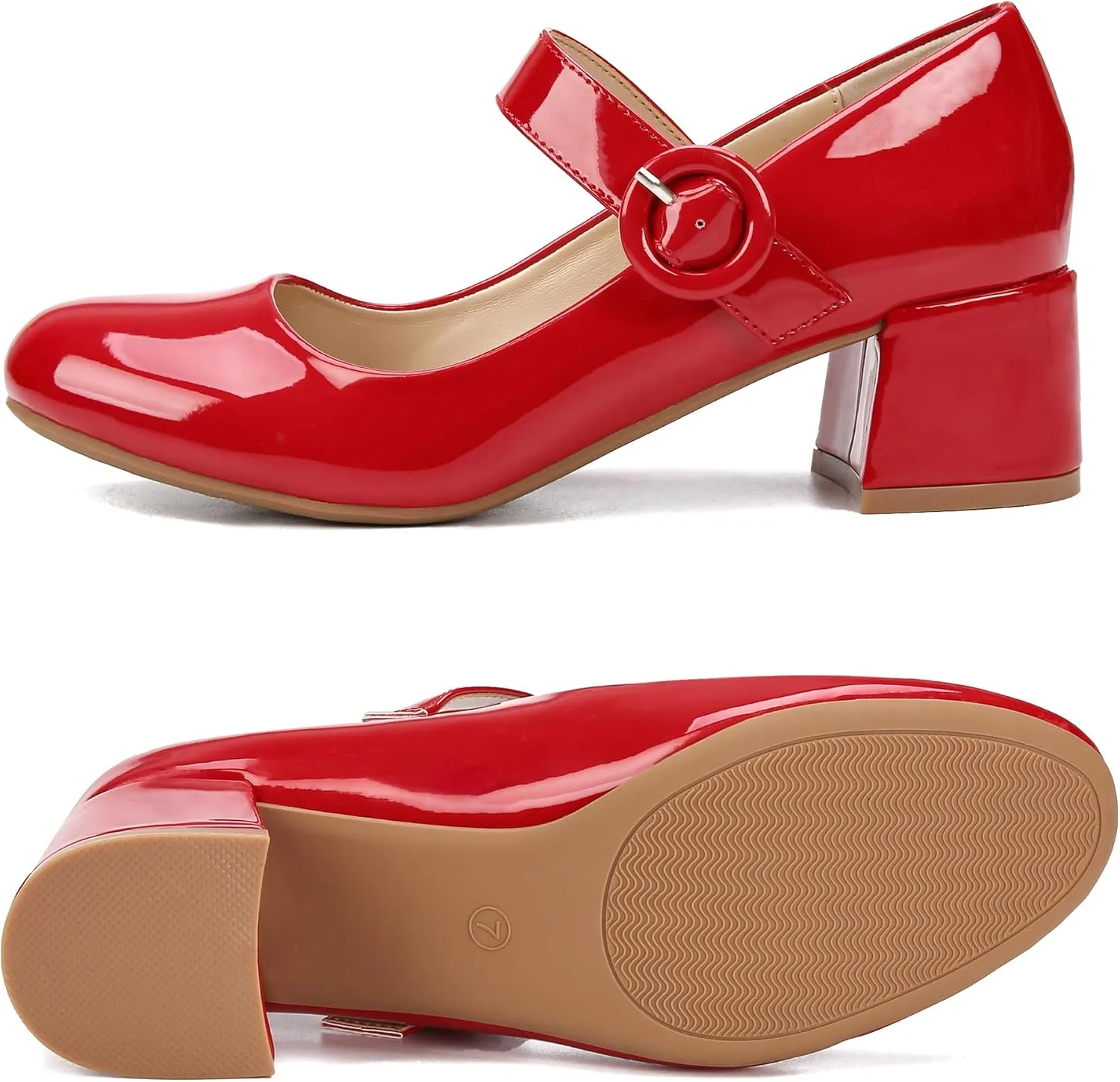 rsxses Mary Jane Shoes Women Chunky Low Block Heels Closed Round Toe Dress Office Work Mary Janes Pumps