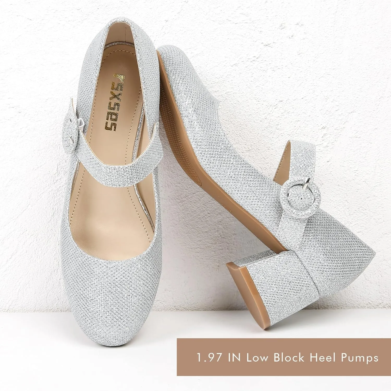 rsxses Mary Jane Shoes Women Chunky Low Block Heels Closed Round Toe Dress Office Work Mary Janes Pumps