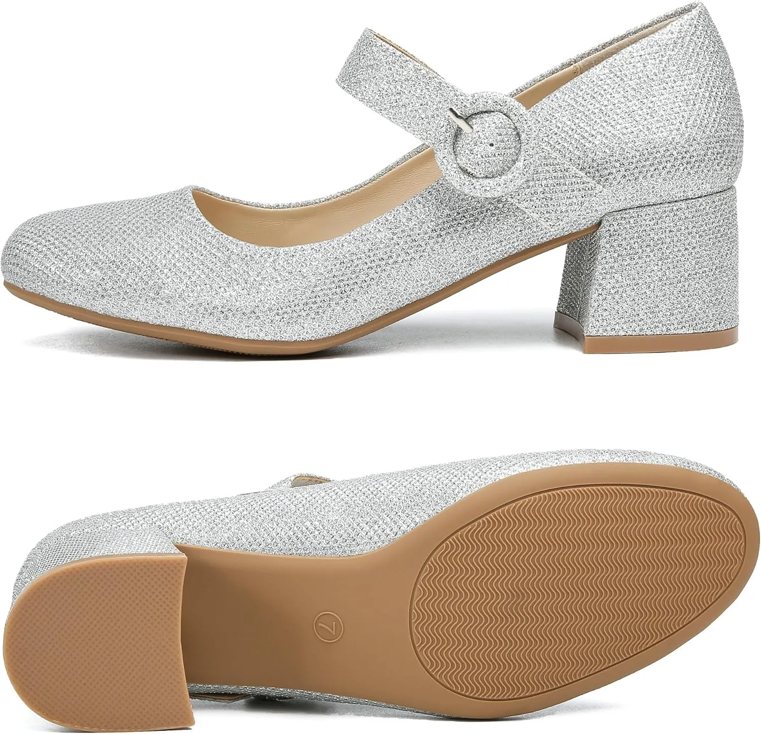 rsxses Mary Jane Shoes Women Chunky Low Block Heels Closed Round Toe Dress Office Work Mary Janes Pumps