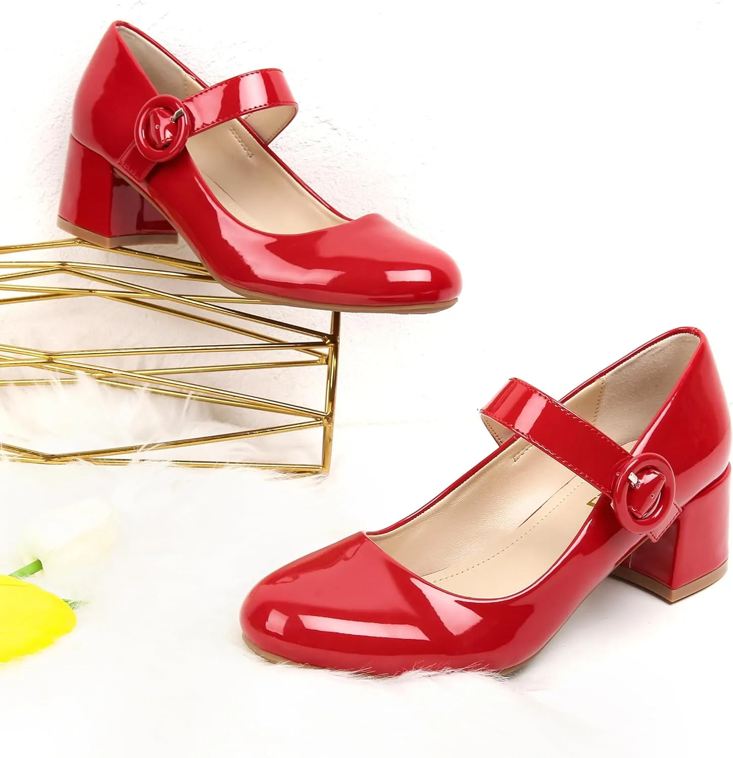 rsxses Mary Jane Shoes Women Chunky Low Block Heels Closed Round Toe Dress Office Work Mary Janes Pumps
