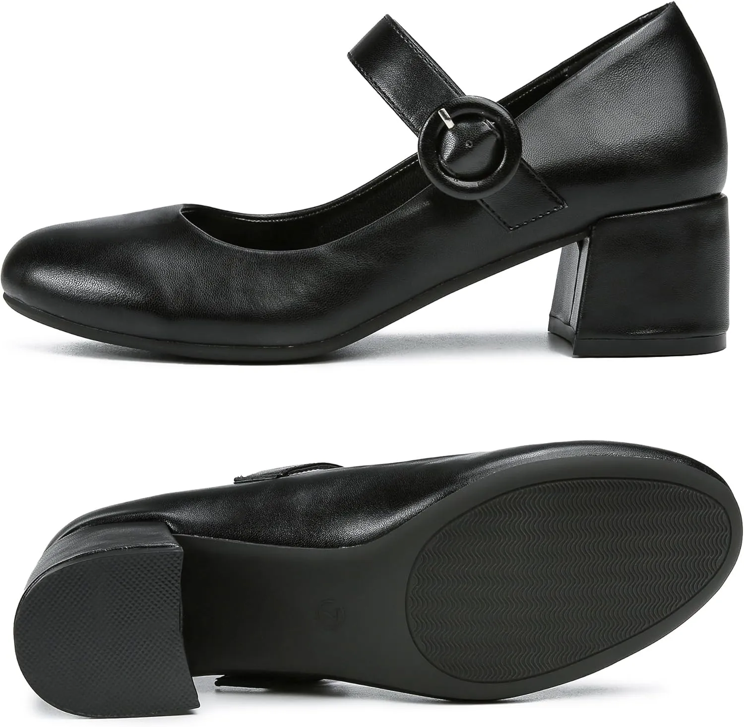 rsxses Mary Jane Shoes Women Chunky Low Block Heels Closed Round Toe Dress Office Work Mary Janes Pumps
