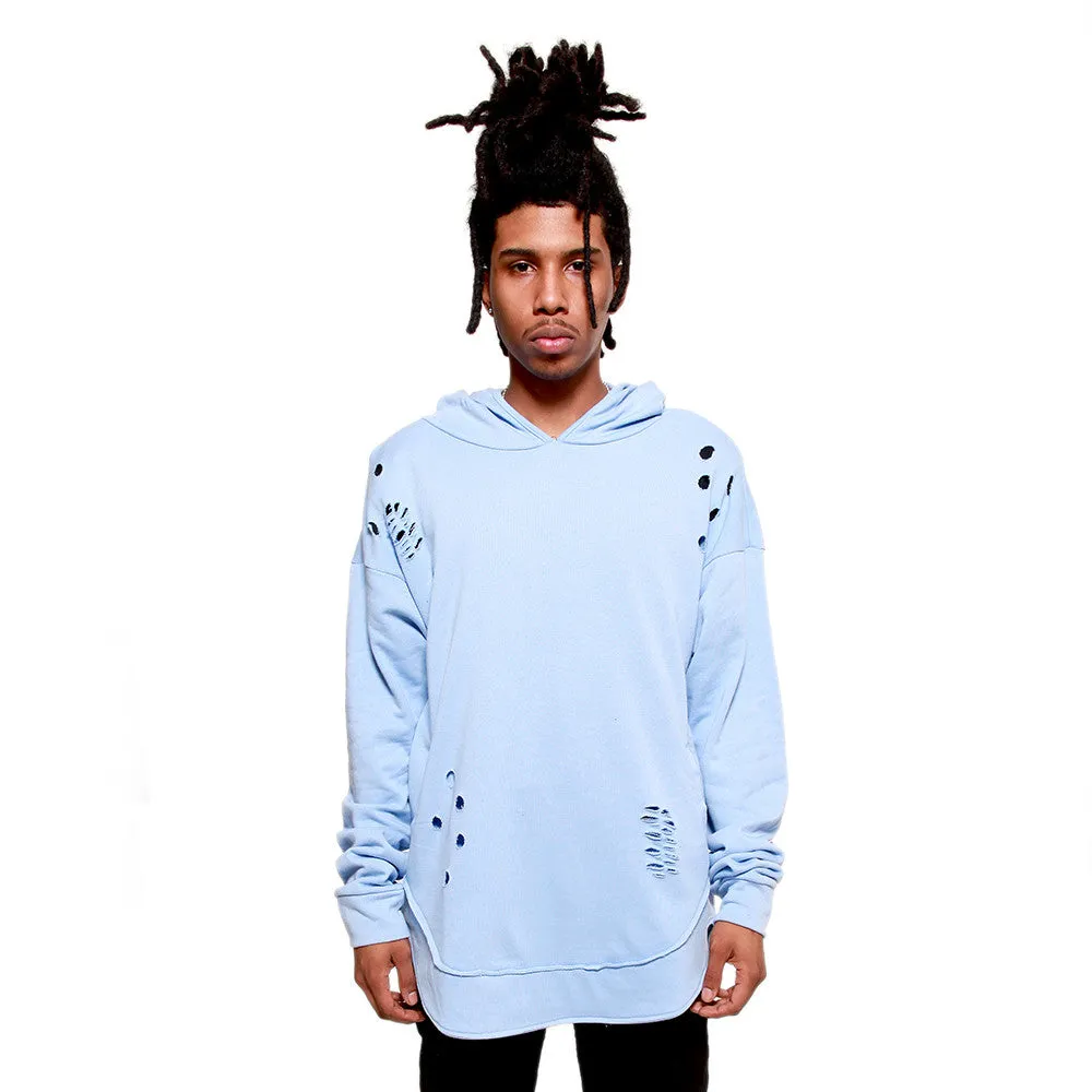 Serenity Curved Hem Men Distressed Scoop Hoodie