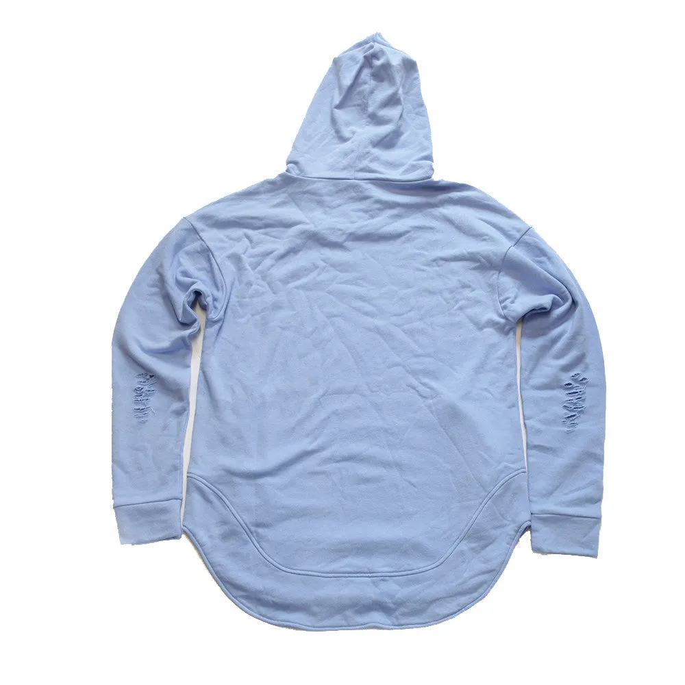 Serenity Curved Hem Men Distressed Scoop Hoodie
