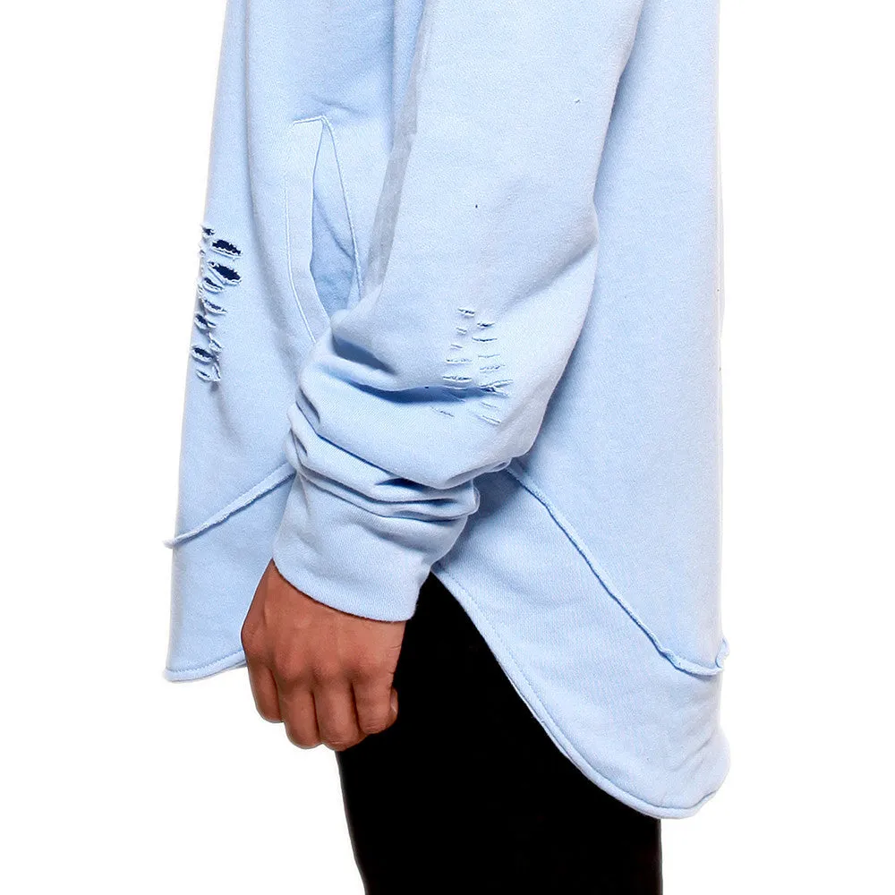 Serenity Curved Hem Men Distressed Scoop Hoodie
