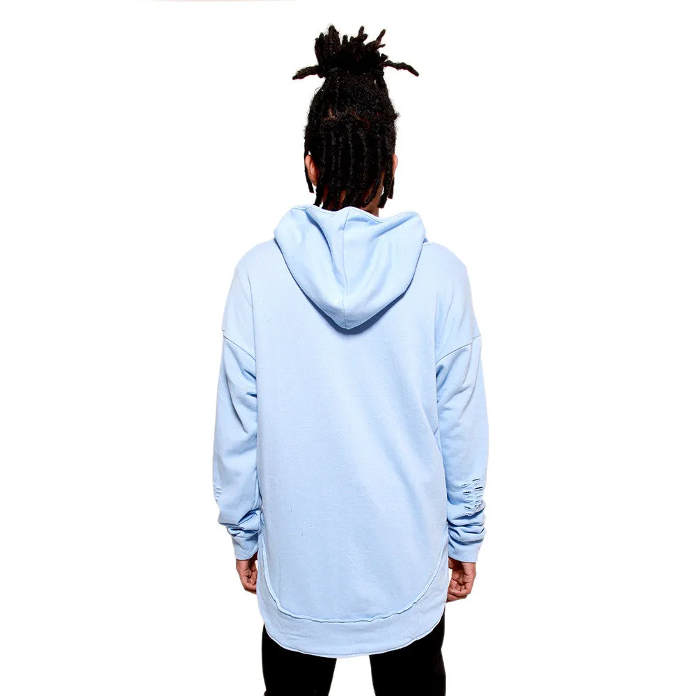 Serenity Curved Hem Men Distressed Scoop Hoodie