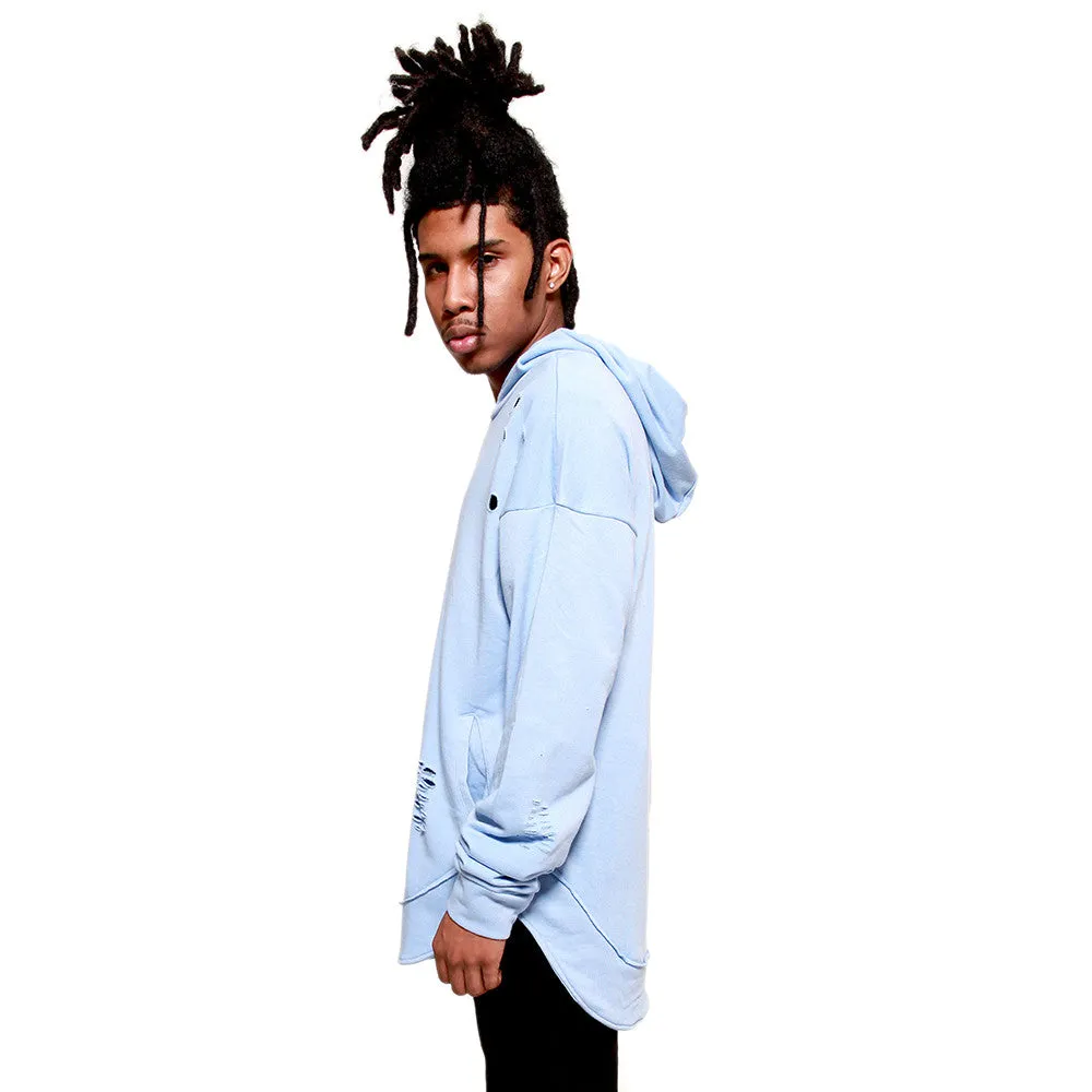 Serenity Curved Hem Men Distressed Scoop Hoodie