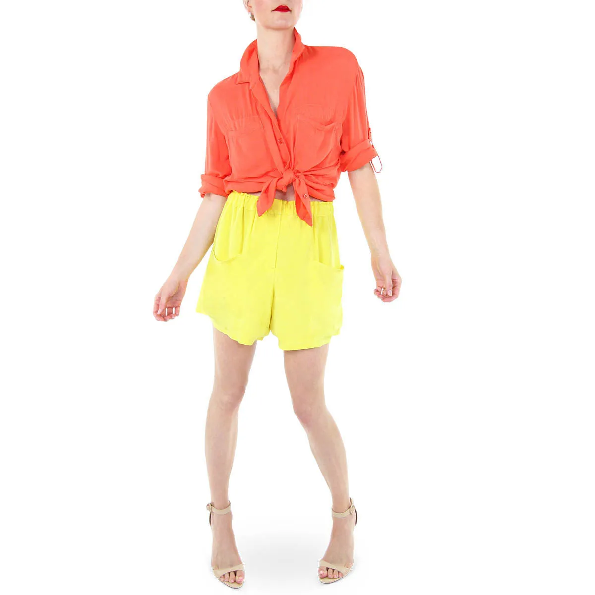 Split Back Button Down - Tiger Lily