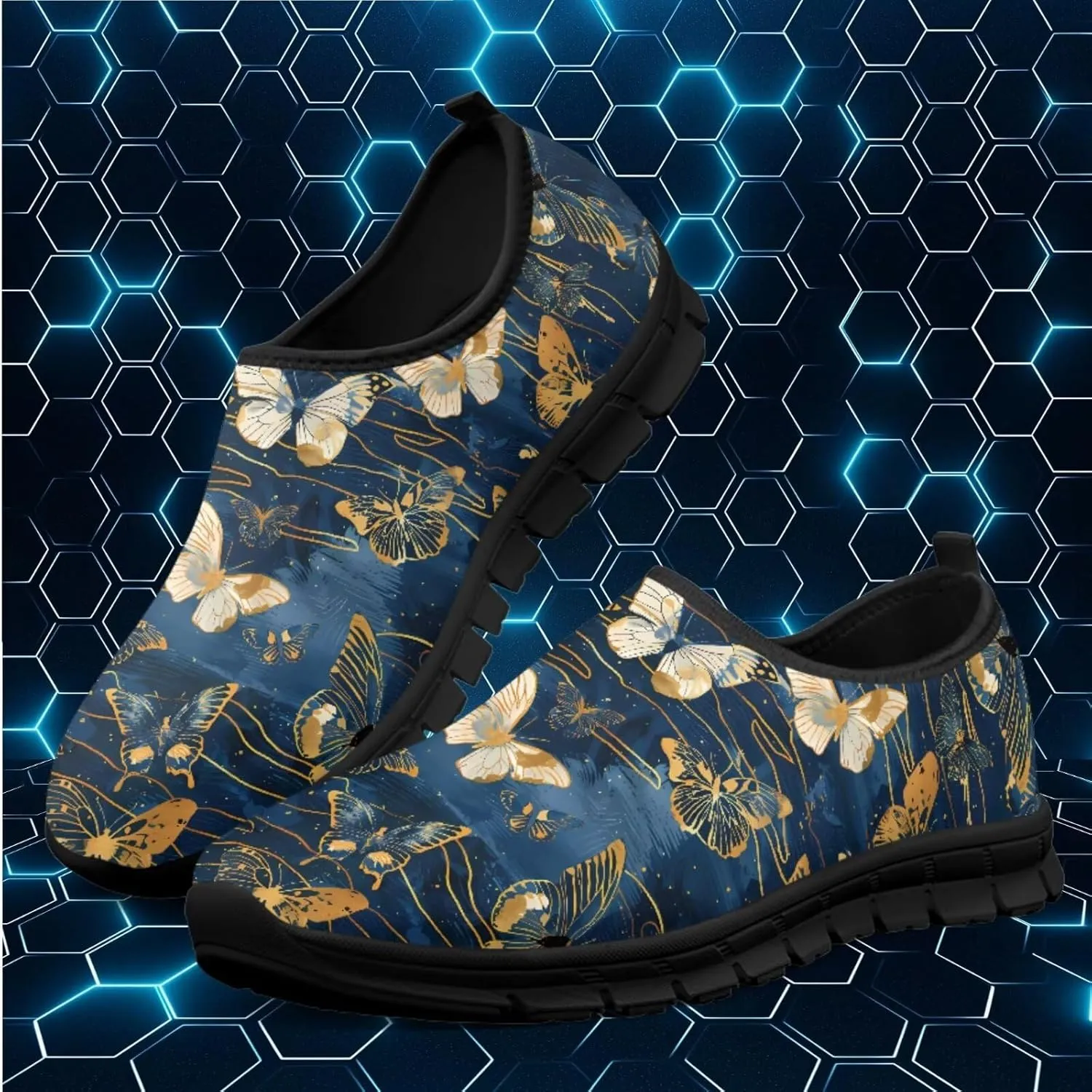 Women Butterfly Shoes Casual Slip On Walking Shoes Lightweight Breathable Athletic Running Shoes Low Top Flat Work Loafers