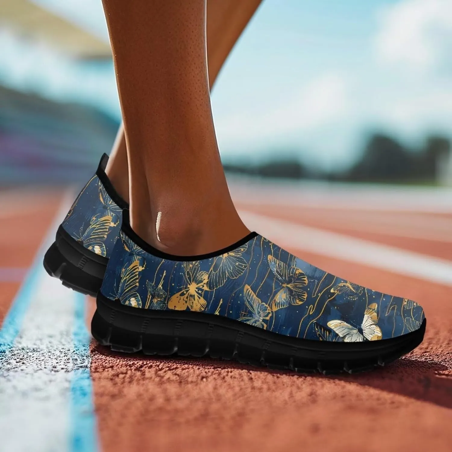 Women Butterfly Shoes Casual Slip On Walking Shoes Lightweight Breathable Athletic Running Shoes Low Top Flat Work Loafers
