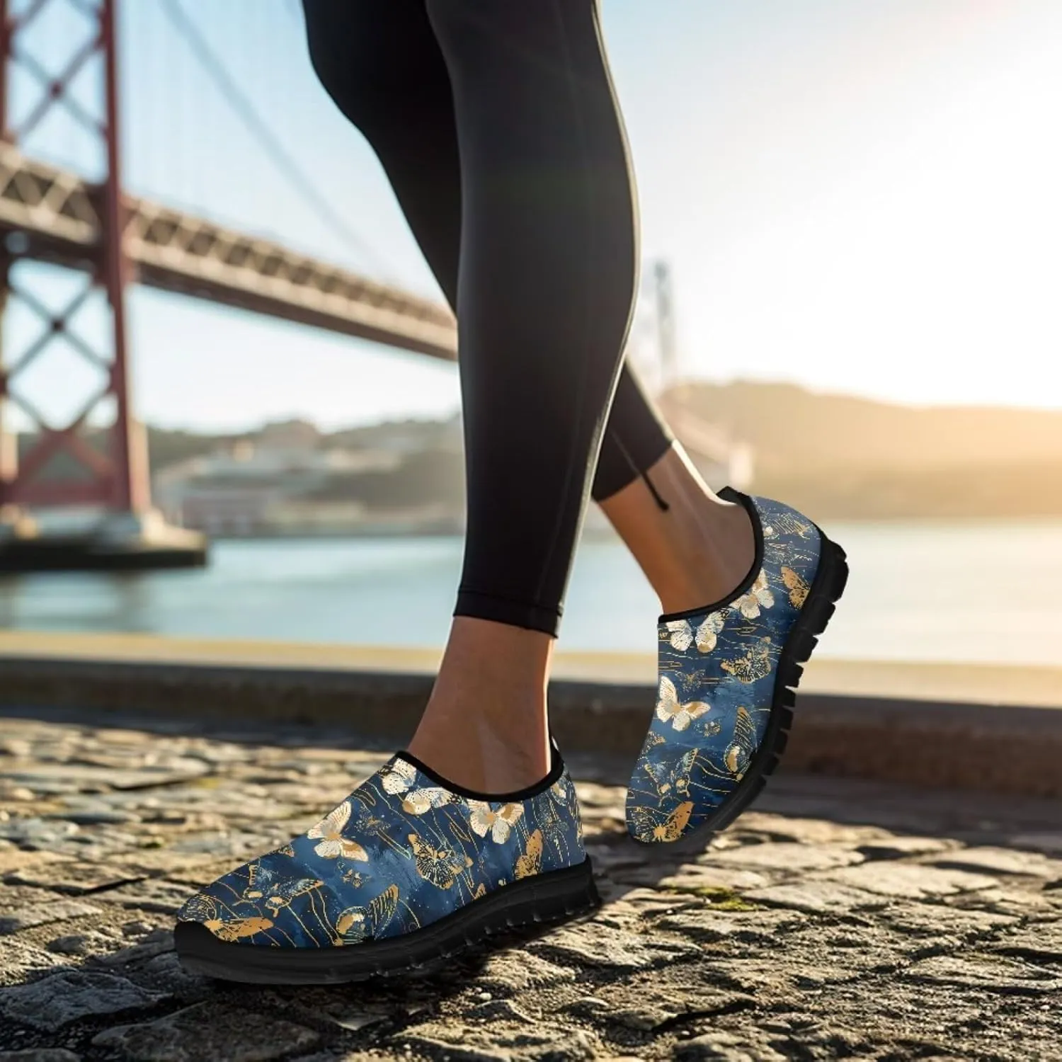 Women Butterfly Shoes Casual Slip On Walking Shoes Lightweight Breathable Athletic Running Shoes Low Top Flat Work Loafers