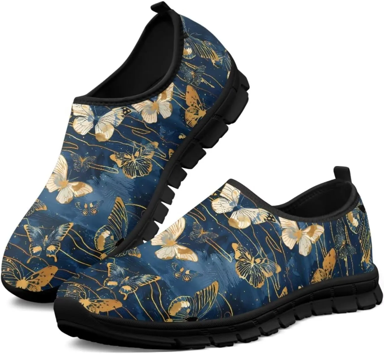 Women Butterfly Shoes Casual Slip On Walking Shoes Lightweight Breathable Athletic Running Shoes Low Top Flat Work Loafers