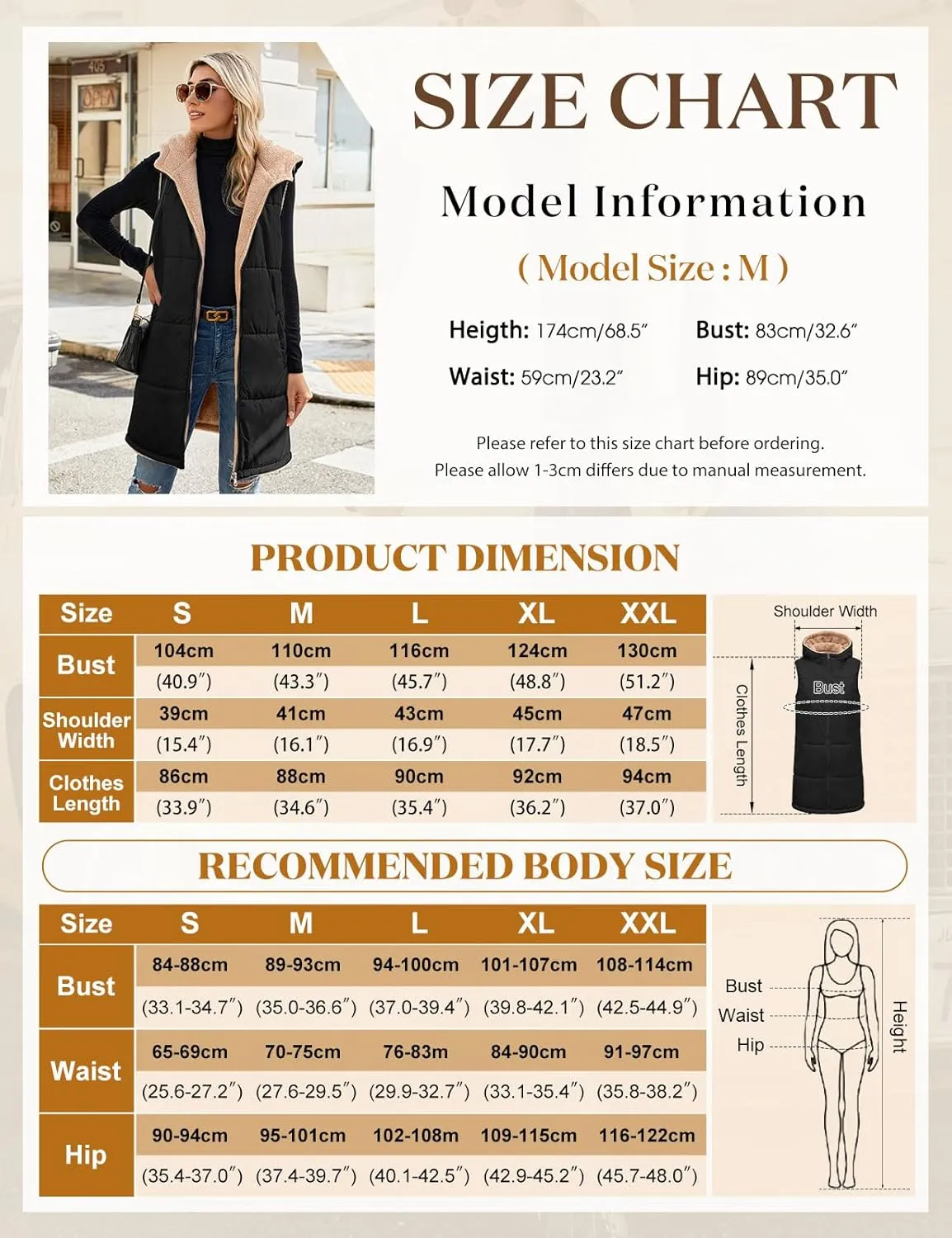 Womens Fall Reversible Vests Sleeveless Fleece Hoodie Jacket Zip Up Winter Warm Hooded Long Coat Outerwear with Pockets
