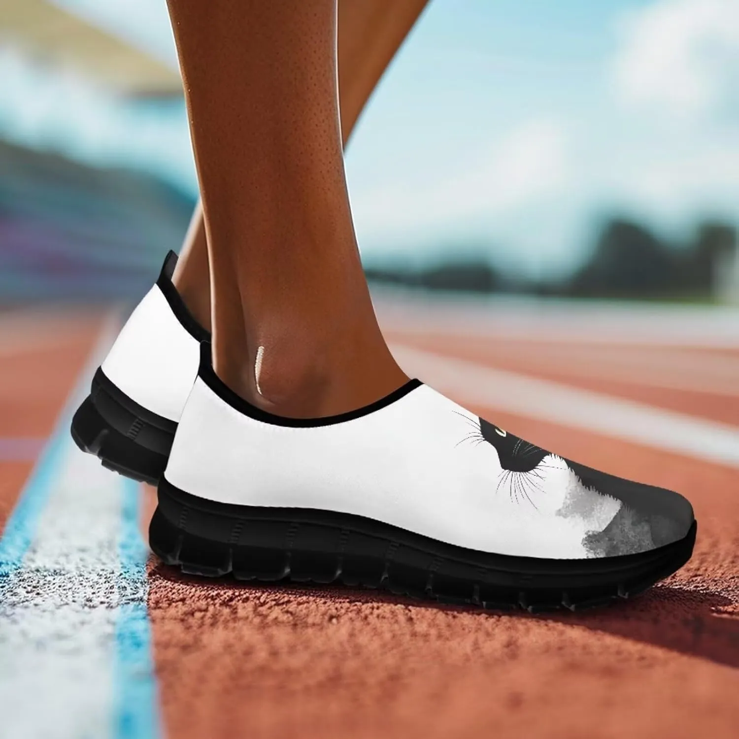 Womens Slip On Shoes Cats Sneakers Loafers Non Slip Athletic Tennis Shoe Breathable Low Cut Sneaker Arch Support Soft Loafer