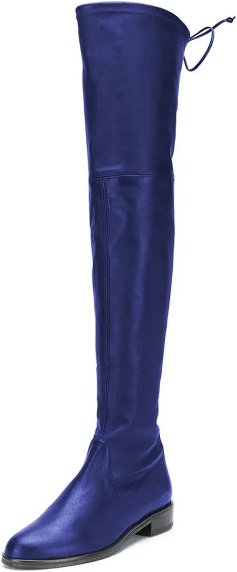 YDN Women Sexy Closed Toe Over The Knee Boots Lace Up Thigh High Low Heel Dress Flat Long Booties Size 4-15 US